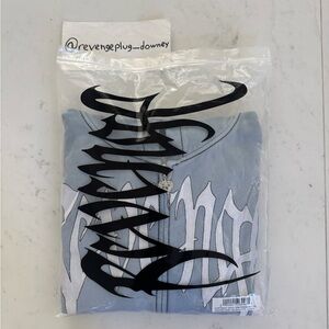 Revenge Contrast Skull Embroidered Zip Washed Baby Blue/White